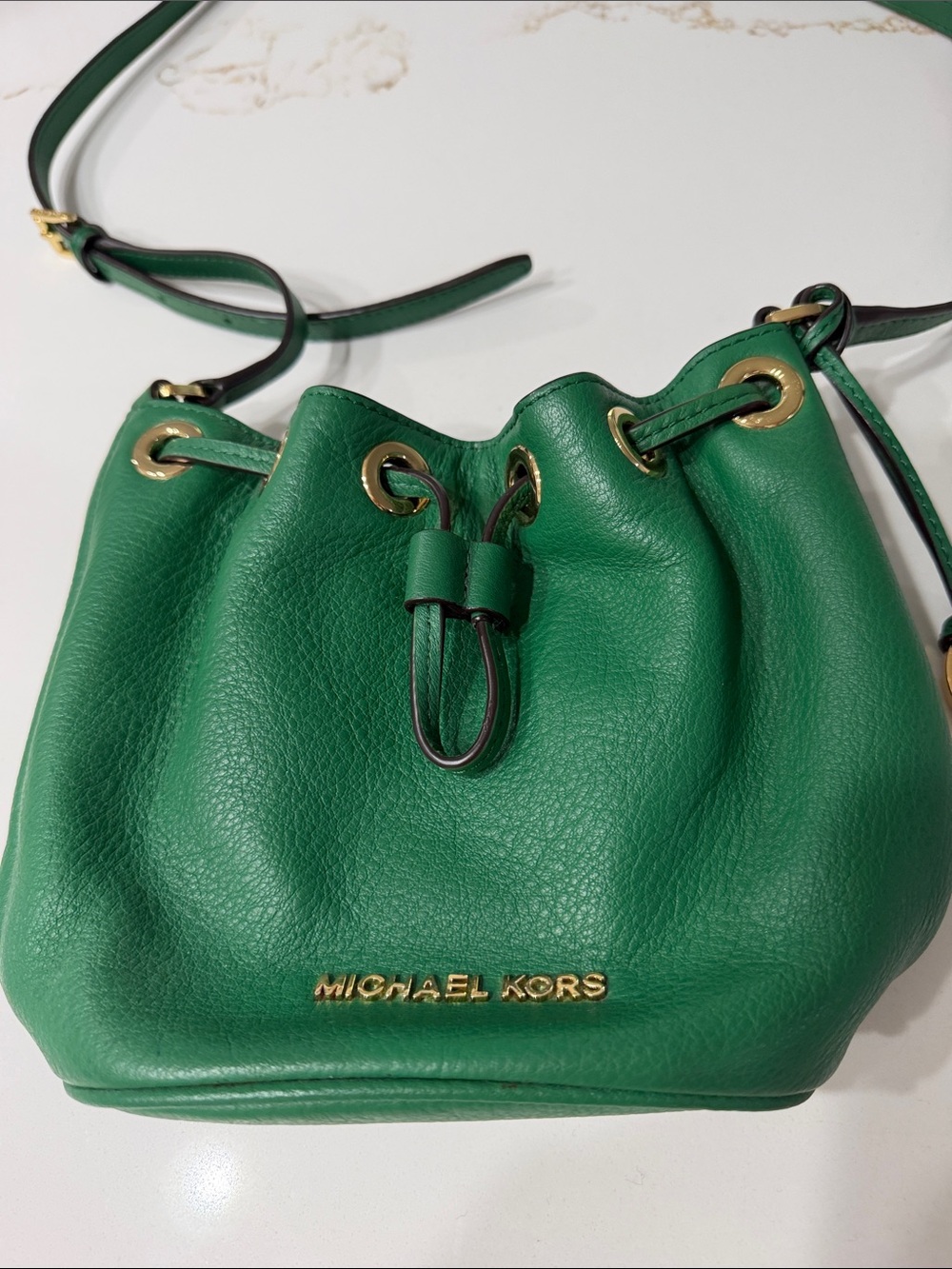 Michael Kors Emerald Green Leather Drawstring Crossbody Bag